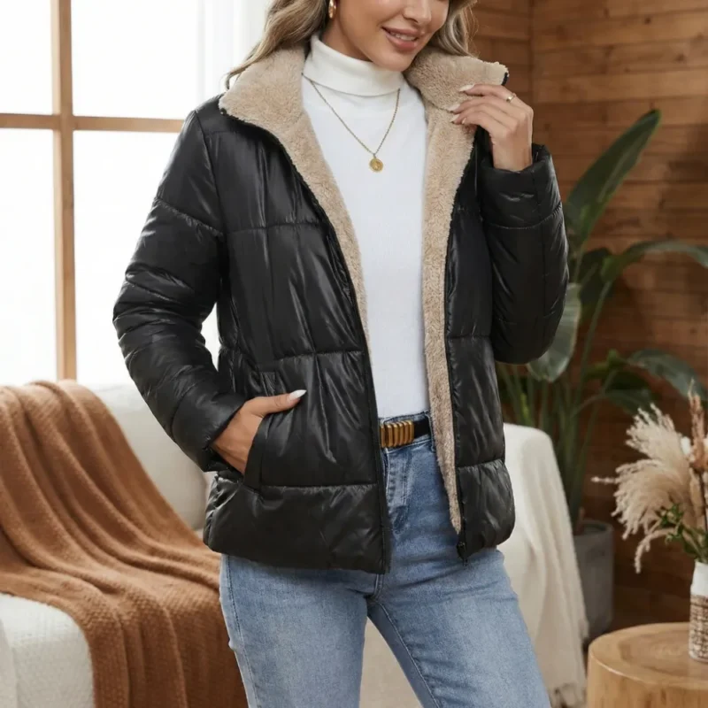 Jaqueta curta com forro de lã Carmen