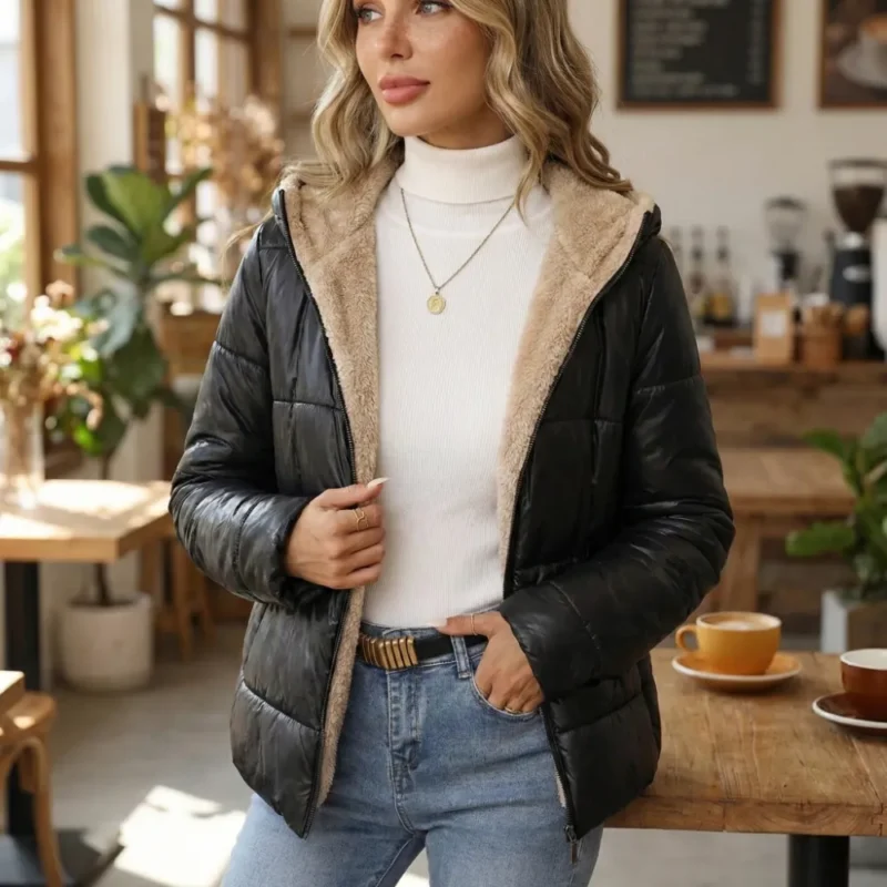 Jaqueta curta com forro de lã Carmen