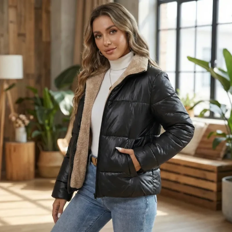 Jaqueta curta com forro de lã Carmen